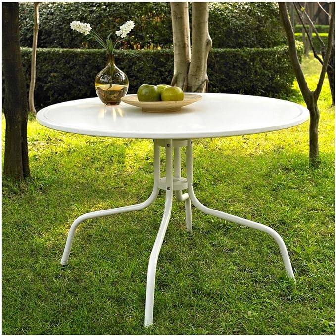 HomeStock Artisanal Abode 39-Inch Metal Outdoor Dining Table - Alabaster White Finish, Round Table w/Umbrella Hole, 39" D x 39" W x 23.38" H, Sturdy Steel Construction, Easy Assembly, Stylish Table