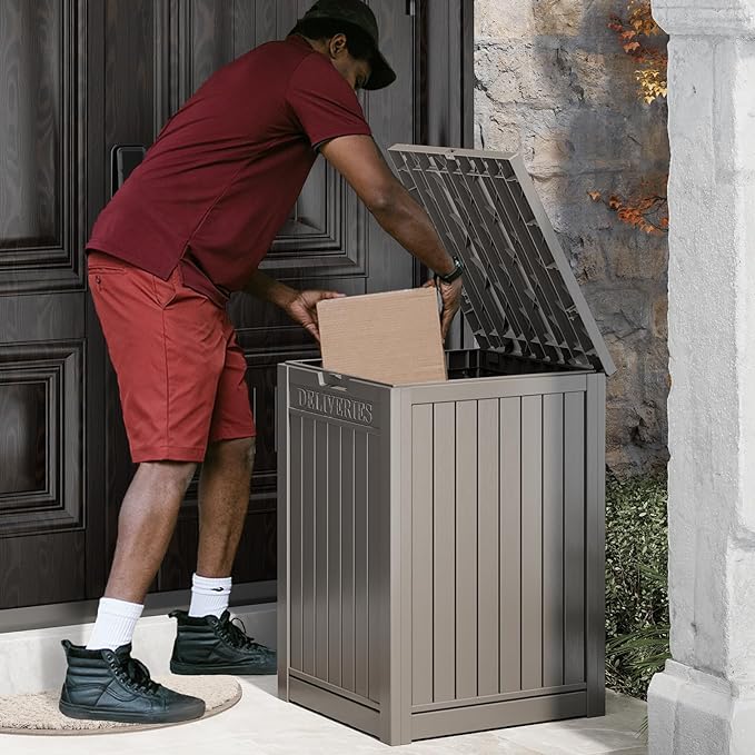 LHBGO Package Delivery Box for Outside, 48 Gallon Storage with Lockable Secure, Large Resin Outdoor Package Drop Container