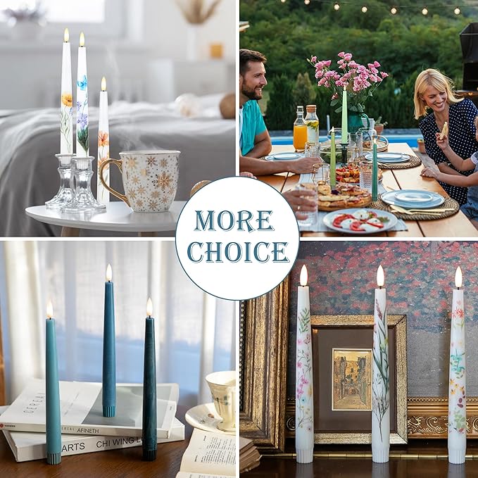 Blue Flameless Taper Candles, 9.6" Real Wax Battery Operated Candles with Remote, 3 Pack Flickering, Gradient Candlesticks, Fake Candle for Home, Wedding, Party Decor