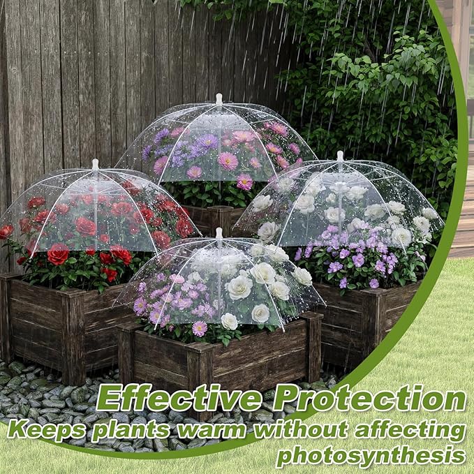Abbylike 4 Pcs Plant Umbrella Transparent Garden Plant Umbrellas Adjustable Height Waterproof Portable Greenhouse Umbrella for Small Plants Potted Plants Garden Flower Beds (25 Inch,Clear)