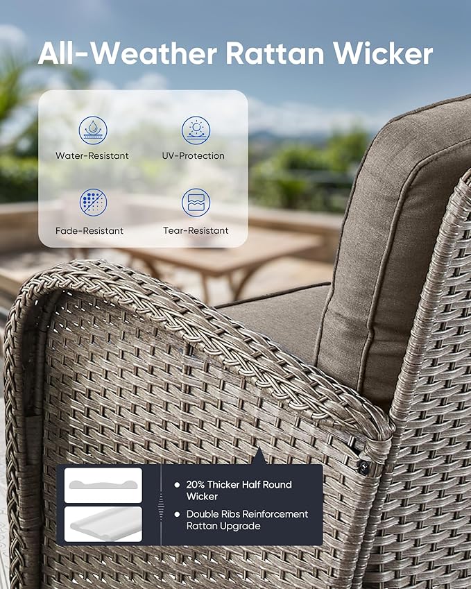 Outdoor Rocking Chairs Set of 2-Patio Table and Chairs Set Outdoor Conversation Furniture Sets for Deck Porch Garden Balcony Poolside-Grey/Grey