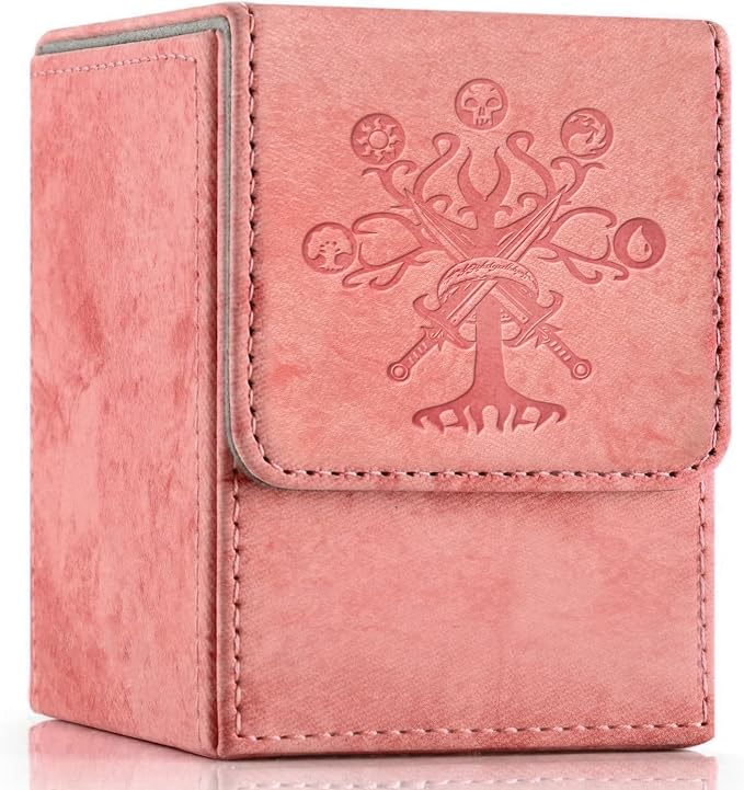 PROMAXIBINDER MTG Card Deck Box, Commander Deck Box Fits 100+ Single Sleeved Cards, Storage for TCG/MTG Crads, PU Leather Strong Magenet (Pink, Tree)
