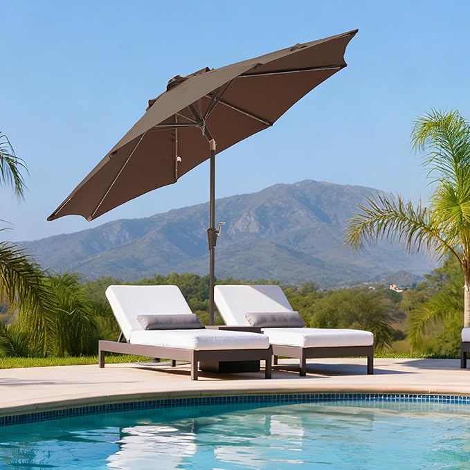 9FT Solar-Powered LED Patio Umbrella with Tilt Crank,Outdoor Market Umbrella with 32 Lights,Sunshade for Deck, Garden and Pool