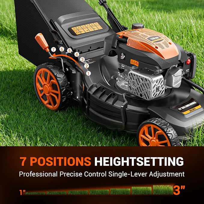 21" Self-Propelled Gas Lawn Mower, 170CC Engine, 3-in-1 Mulching, Bagging & Side Discharge, 7-Position Height Adjustment, Easy Lawn Care for Large Yards & Thick Grass