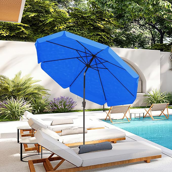 JEAREY 9 FT Patio Umbrella Outdoor, Table Umbrellas Market Umbrella w/Push Button Tilt/Crank, 8 Sturdy Ribs(Royal Blue)