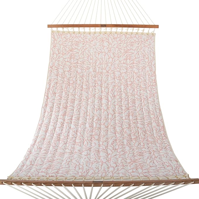 Nags Head Hammocks Atoll Persimmon Bella Dura Quilted Hammock, Constructed of Durable Fabrics, Cumaru Spreader Bar, Rolled Rim Grommets, Galvanized Hardware, Handcrafted in The Carolinas
