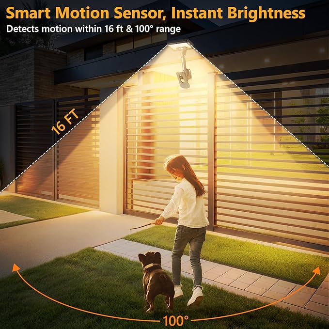 Clip On Solar Lights Outdoor with Motion Sensor, 360°Rotatable & Vertically Adjustable Solar Fence Lights with 92 LEDs (600 LM, 3000 K),IP65 waterproof Security light for deck, Gutter, Camping(2 Pack)