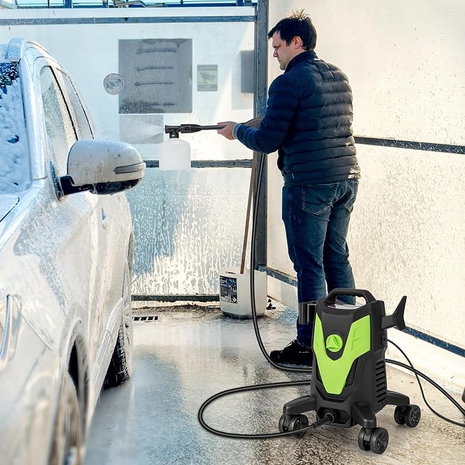 COSTWAY Electric Pressure Washer with 4 Universal Wheels, 2400 PSI High Pressure Cleaner Machine with 4 Nozzles and Soap Bottle, 1.7 GPM Portable Washer for Car, 3 Self-Priming Ways (Green+Black)