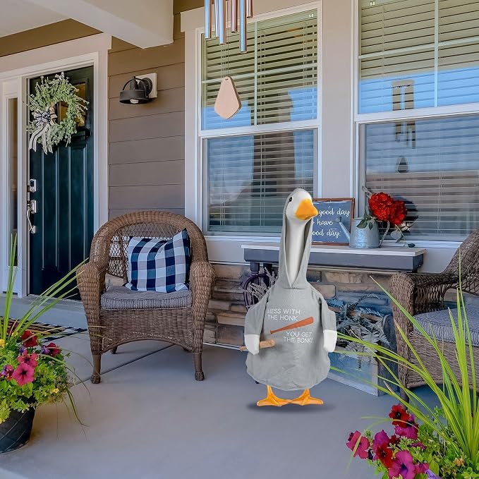 CAMDUCK Porch Goose Hoodie for 23 Inch Goose, Funny Mess with The Honk You Get The Bonk Goose Outfit Clothes, Decorative Lawn Geese Clothes for Yard Garden Patio Decor (Grey)