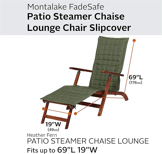 Classic Accessories Montlake Water-Resistant 69 Inch Patio Steamer Chaise Slipcover, Heather Fern, Patio Furniture Covers