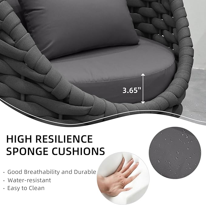 TWT Outdoor Patio Furniture Set-5 Pieces Aluminum Sectional Sofa, Metal Patio Conversation Set with Threeseat & Armchair, Textile Rope and Coffee Table, Dark Grey