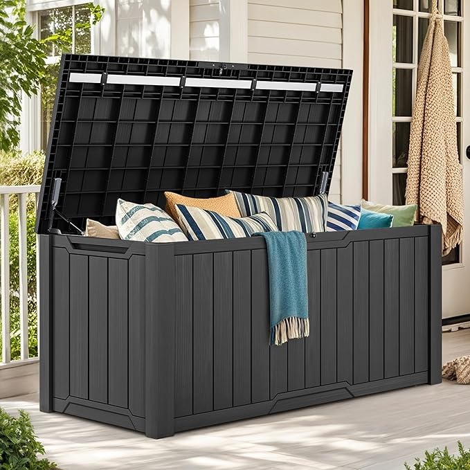 YITAHOME 240 Gallon Extra Large Outdoor Storage Deck Box, XXL Waterproof Resin Patio Storage w/Lockable Lid for Outdoor Cushions, Garden Tools and Sports/Pools Equipment, Dark Gray