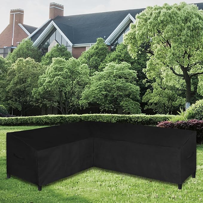 Easy-Going 600D Patio L-Shaped Sectional Sofa Cover, 85"X110" Waterproof Heavy Duty Outdoor Garden Furniture Cover with Air Vent (Left Facing, Black)