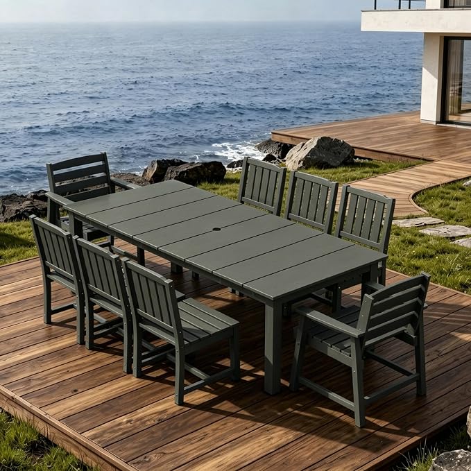AreShark Patio Dining Chair Set of 2,All Weather HDPE Outdoor Dining Armchairs with Wide Seat and Backrest,Weatherproof Patio Chairs for Garden,Backyard,Deck,Gray