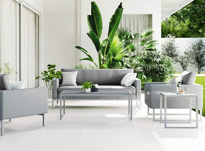 Elle Decor Tropez Outdoor Patio Arm Chair, Modern Mesh Lounge Chair with Cushions and Metal Frame for Patio, Porch, Balcony or Indoor Outdoor Living Space, Gray