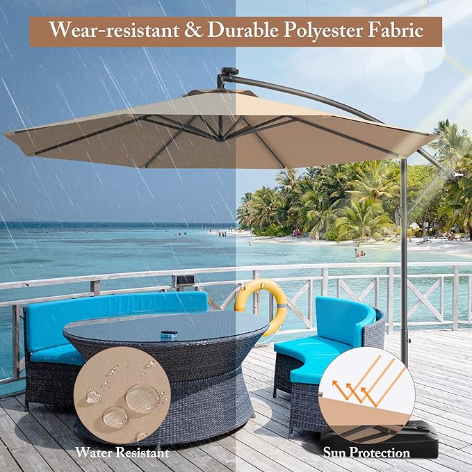 Giantex 10ft Offset Patio Umbrella, Beige, Outdoor Hanging Market Umbrella with Crank & Cross Base, Easy Tilt Adjustment, 96% Sunlight Protection