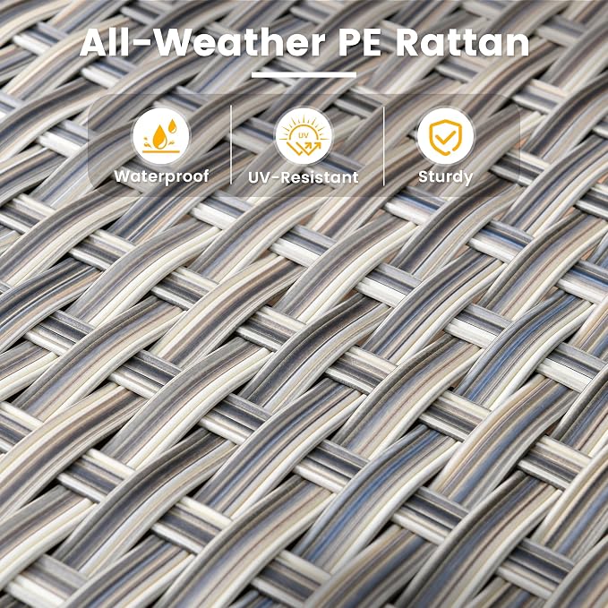 3 Pieces Patio Sectional Furniture Set, Outdoor Wicker Sectional Couch with Solar Lights Table, Modern Conversation Set for Porch Balcony Backyard, Beige