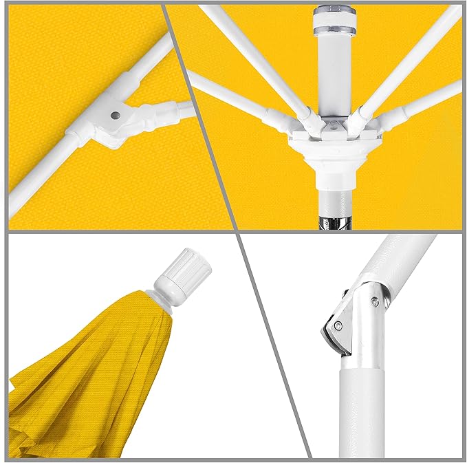 California Umbrella 11Ft Fiberglass Rib Patio Umbrella, Hand-Crank, Tilt-Collar, White Frame, Solution Dyed Lemon Fabric