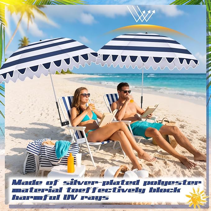 Abbylike 2 Pcs Scalloped Chair Umbrella with Universal Adjustable Clamp 38'' Portable Wheelchair Umbrella UPF 50+ Camping Chair Parasol with Bag for Outdoor Patio Lawn