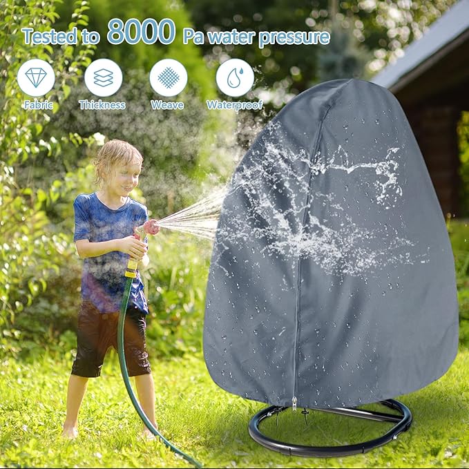 【Upgraded】RICHIE 75”x45” Patio Egg Chair Covers Waterproof & UV Resistant, Heavy-Duty Zippered Cover for Outdoor Egg Swing Chairs, Hanging Chairs, All-Weather Protection for Garden, Balcony - Grey