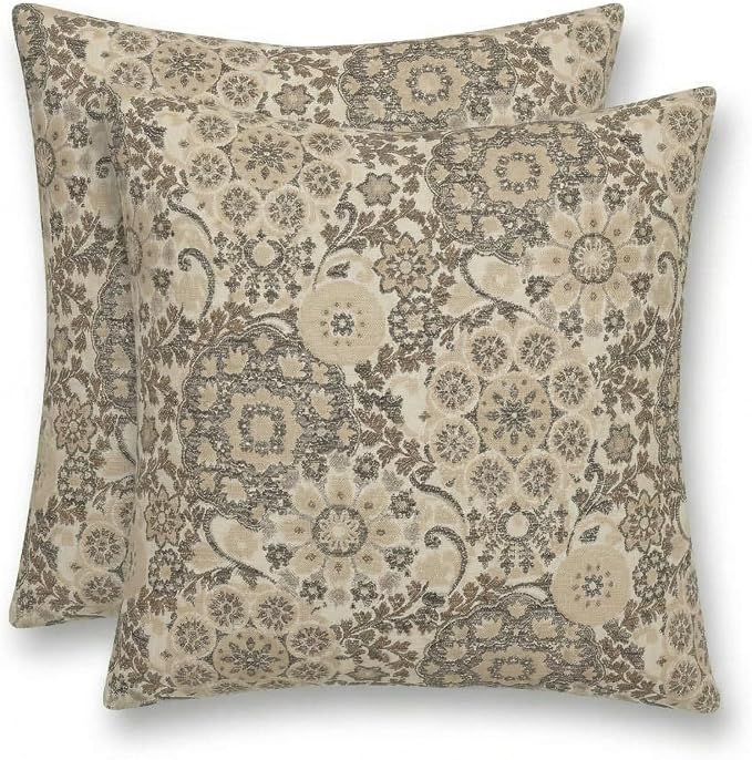 RSH DECOR: Outdura Square Throw Pillows Set of 2 | 22" x 22" | Water and Fade-Resistant Performance Fabric | Outdoor Pillow Covers with Down-Alternative Inserts | Made in USA (Marrakech Espresso)