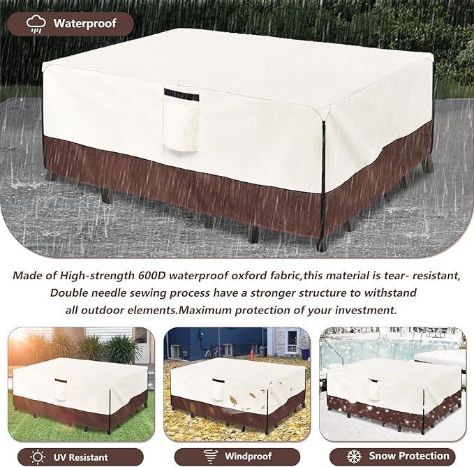 Patio Furniture Cover for 5 Pieces Set-Waterproof 600D Oxford Fabric Cover for 5 PCS Outdoor Sets Wicker Metal Couch Rocking Glider Swivel Chairs Ottomans Sectional Sofa Dining Chair Beige