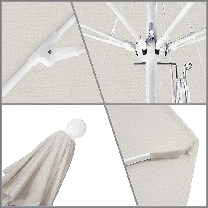 California Umbrella 9' Round Aluminum/Fiberglass Umbrella, Push Open, White Pole, Olefin Woven Granite