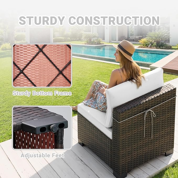 LEVELEVE 7 Pieces Outdoor Patio Furniture Sets,Rattan Conversation Sectional Set,Manual Weaving Wicker Patio Sofa with Tea Table
