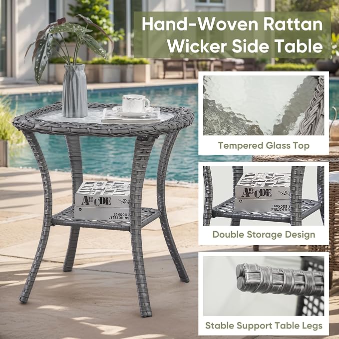 Outdoor Patio Furniture Set-5 Piece Outdoor Swivel Rocker Chairs with Ottomans Patio Furniture Set for Deck Balcony Poolside Backyard-Grey/Grey