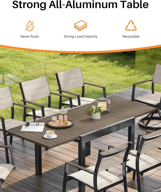 Extendable Outdoor Dining Table for 4-6 Person, Rust-Free Aluminum Expandable Patio Dining Table, 32"-65" Adjustable Square/Rectangle Extendable Patio Table for Garden, Lawn, Deck, Limed Oak