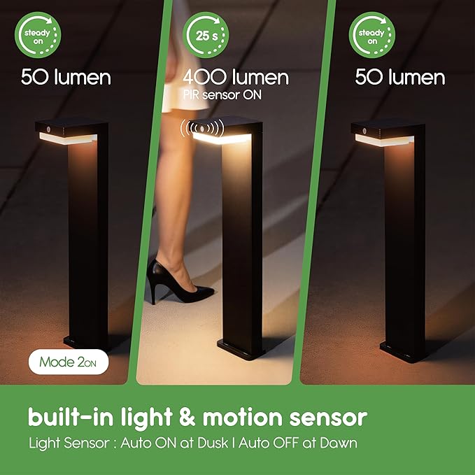 20.5" Solar Pathway Lights - Walkway Solar Lights for Outside - PIR Sensor & Two Lighting Modes - Rechargeable Battery Lasts Up to 55 Hours - 3000K - IP44 Weather Resistant - 2 Pack