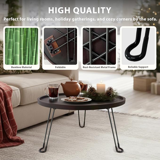 17.7 in Outdoor Round Side Table, Small Patio Table, Japanese Tatami Table, Foldable and Portable to Save Space, Suitable for Home Garden, Indoor and Outdoor Use