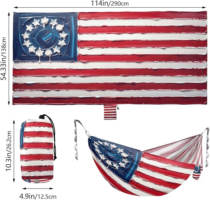 Betsy Ross Flag Hammocks with Portabl Carry Bag Rope Hammock for Outside Patio Garden