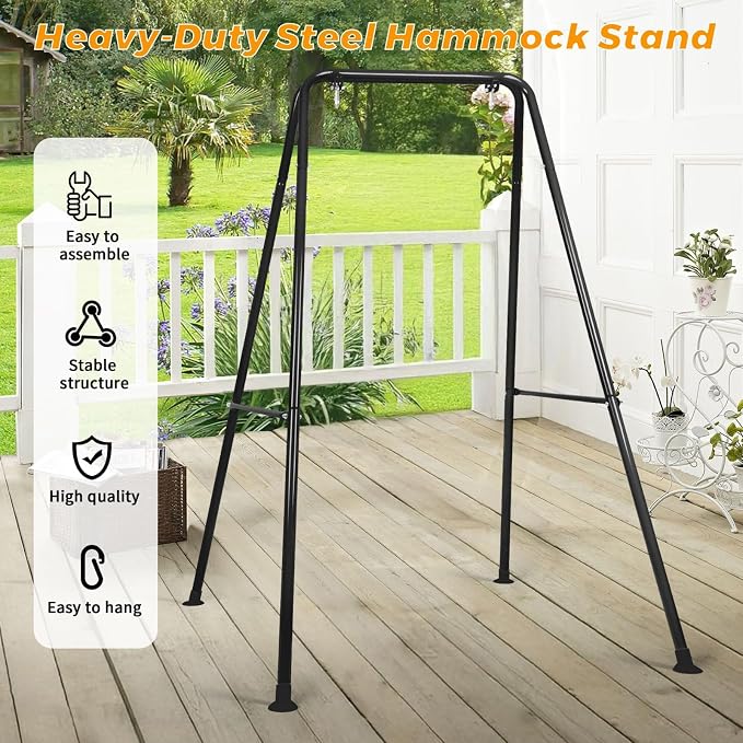 Swing Stand Only, Hammock Chair Stand, Heavy-Duty Metal Stand, Multi-Use Swing Frame for Indoor and Outdoor, Backyard, Max Load 300lbs, Hammock Chair not Included (Black)