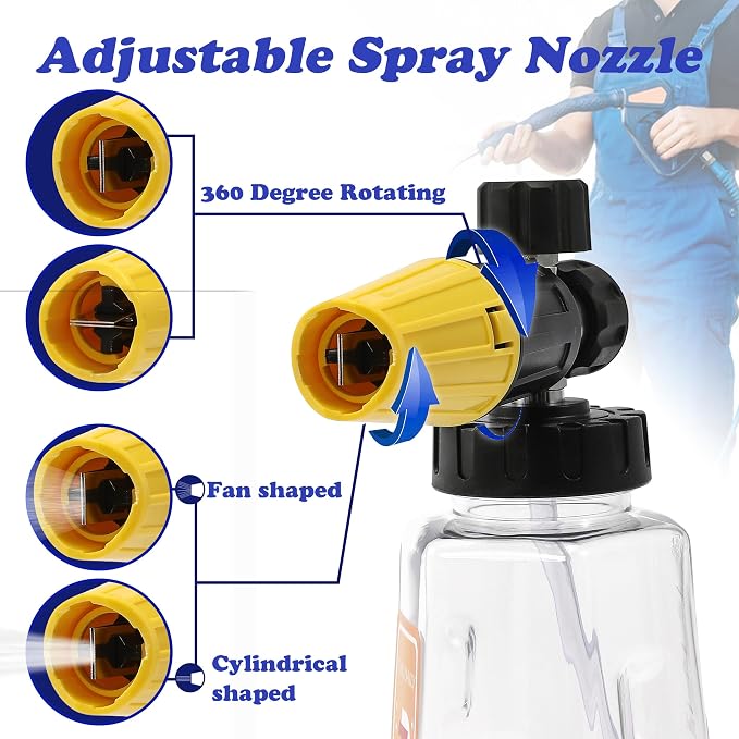 Tool Daily Pressure Washer Foam Cannon with Dual-Connector Accessory, Power Washer Double Tip Attachment for Soap Cannon, 5 Pressure Washer Sprayer Nozzles, 1/4" Quick Connect