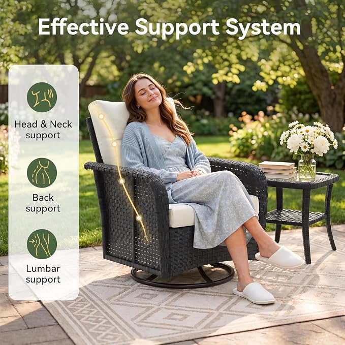 Aoxun 12-Piece Patio Furniture Set with 44” Fire Pit Table, Wicker Outdoor Sectional Sofa with High Back Swivel Rocker Chairs, Outdoor Patio Furniture Set with Thick Cushions & Ottoman, Beige