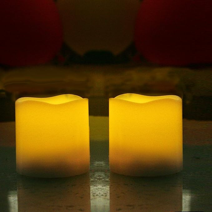 3”X3” Outdoor Flameless Candles Battery Operated LED Waterproof Pillar Candles with Remote Timer Electric Flickering LED Lights for Christmas, Halloween, Wedding, Home, Garden Decorations 2 Pack