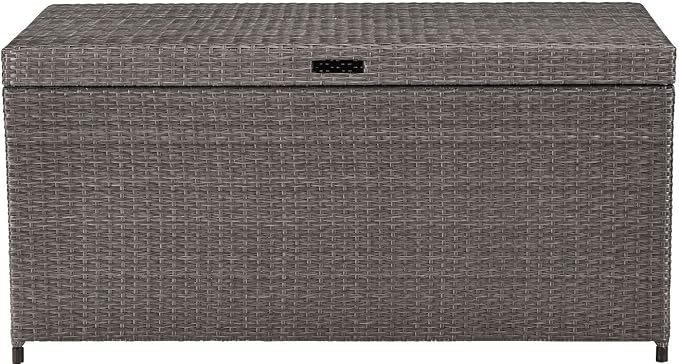 Crosley Furniture Palm Harbor Wicker Outdoor Storage Box for Patio Furniture Cushions and Pool Floats, Gray