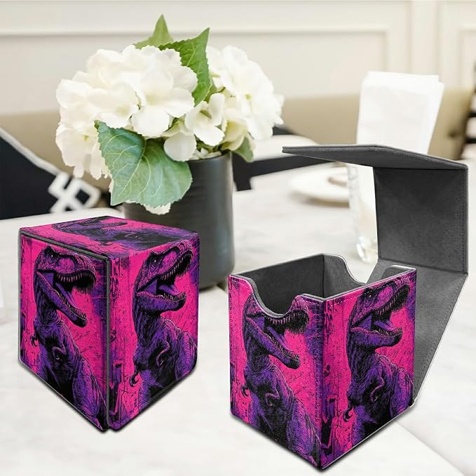 Pink Dinosaur Card Deck Box for MTG, Personalized Card Storage Case Fits 120+ Sleeved Cards, Premium Leather TCG Box with Strong Magnetic Closure for Magic, CCG, PTCG, Baseball Cards