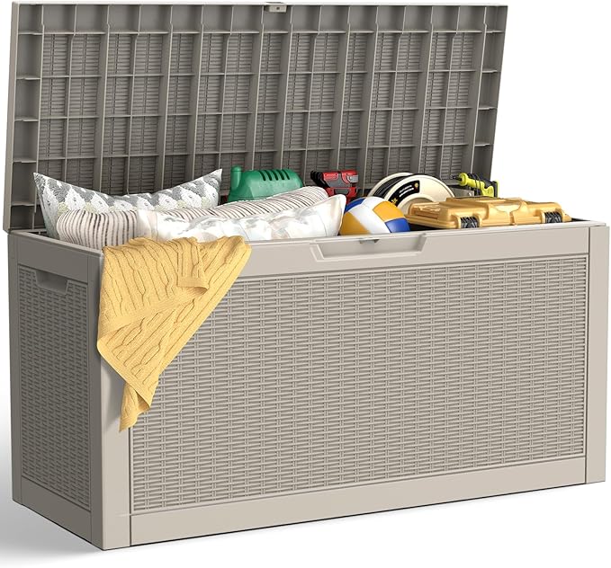 LubanNese Outdoor Storage Box, 66 Gallon Deck Box Waterproof, Outdoor Storage Bin for Patio Furniture Cushion, Garden Supply, Weatherproof, Lockable, Grey