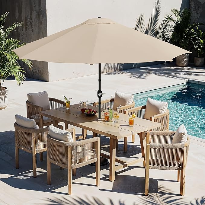 LUE BONA 10FT Patio Umbrella, Waterproof Outdoor Market Umbrella with Easy Crank & Tilt, Patio Table Umbrella for Deck Garden Backyard Pool, Tan