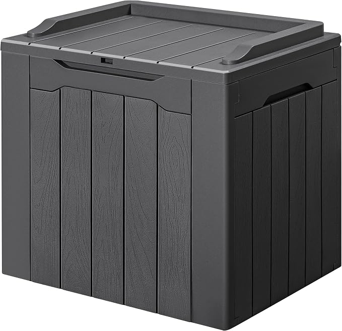 GUNJI 30 Gallon Small Deck Box Outdoor Waterproof Resin Storage Box Lockable Storage Container Outside Package Delivery Box (Gray)