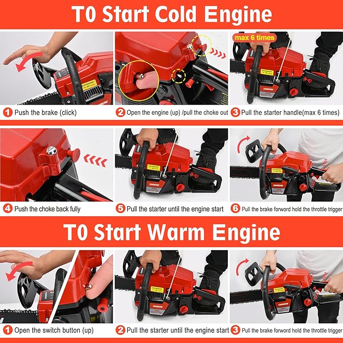 62CC Gas Chainsaw, 20 Inch Power Chain Saw, 2-Cycle Handed Petrol Chainsaws Gasoline Chainsaws Garden Tool for Cutting Trees, Wood, Outdoor Home Garden and Farm Use