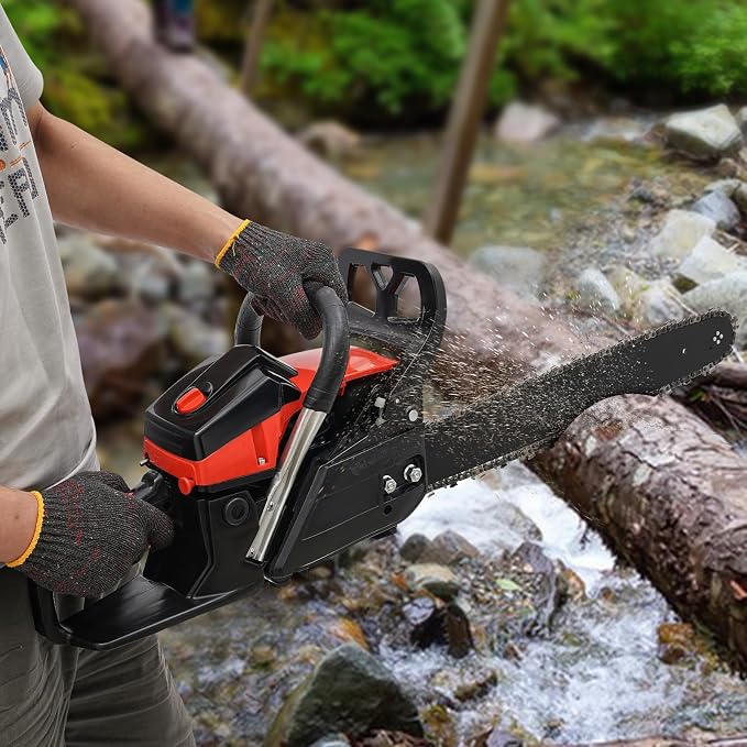 18-Inch Gasoline Chainsaw, 58CC 2.2KW 2-Stroke Powerful Portable Gas Powered Chain Saw, 11000RPM High Speed Single Cylinder Air-Cooled Chain saw, Cordless Hand Pull Start Chainsaw for Garden Pruning