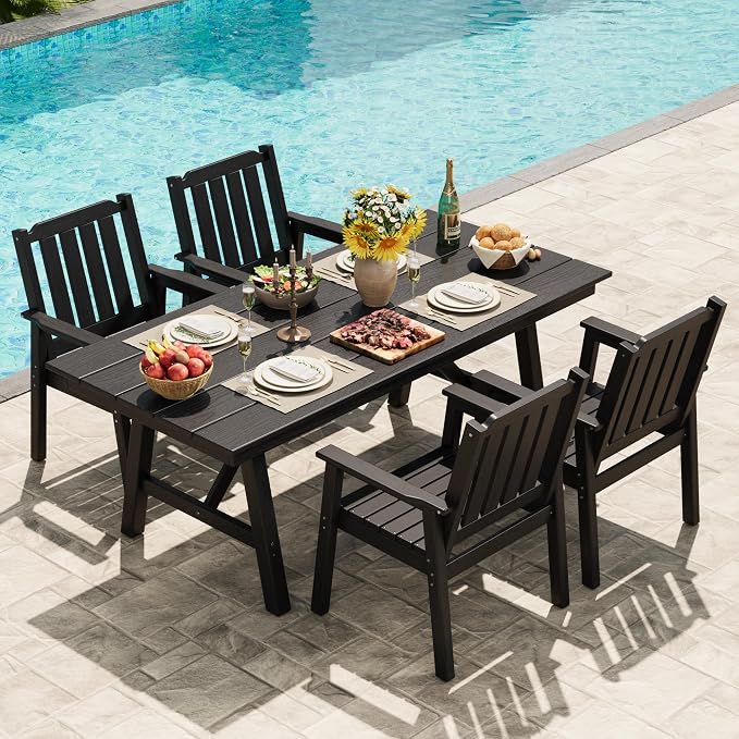 GAOMON Outdoor Patio Dining Chairs Set of 2, All-Weather HDPE Garden Dining Chairs with Armrests, Wide Seat and Sturdy Frame,Waterproof Design, for Garden, Backyard, Deck, Black