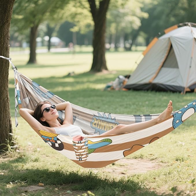 Brown White Vintage Western Cowboy 330lb Capacity Outdoor Hammocks with Tree Straps Tree Hammock for Outside Patio Garden hamaca de Algodon para Jardin