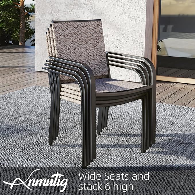Anmutig Outdoor Square Table and 4 Chairs Set, 2.92 ft Patio Table with Umbrella Hole and Beige Chairs Small Furniture 5 Piece