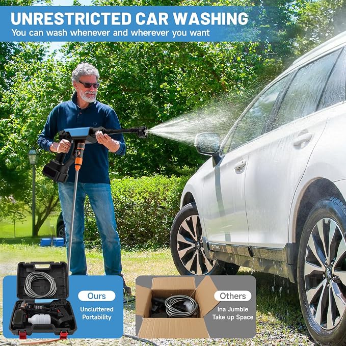 Cordless Car Cleaner Machine,Portable Cleaning Kit with 6-in-1 Nozzle,Foam Cannon,16.4FT Hose,Handheld Water Spray Gun for Wall, Fence, Floor, Yard, Garden Cleaning