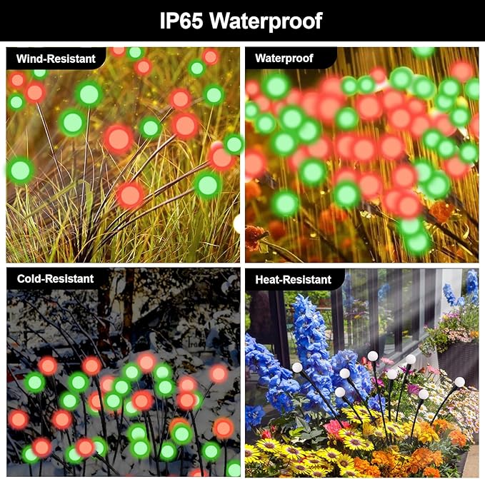 Solar Firefly Lights Outdoor, 8 Modes Red and Green Swaying Firefly Solar Garden Lights Waterproof for Outside Christmas Holiday Yard Patio Pathway Landscape Garden Decor(Red & Green 4 Pack)