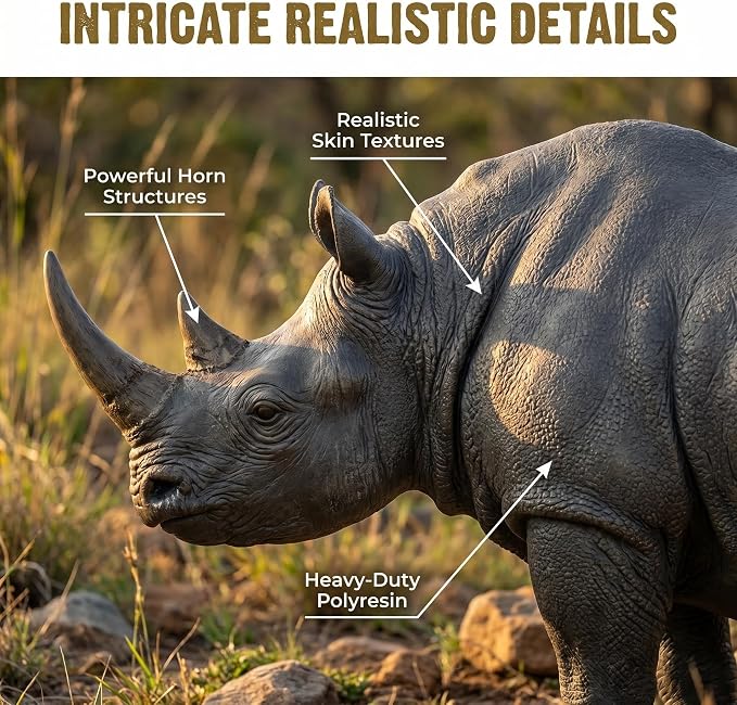 28" Large Rhinoceros Garden Statue | Realistic Resin, Weatherproof, Outdoor Wildlife Sculpture, Yard Lawn Patio Safari Decor